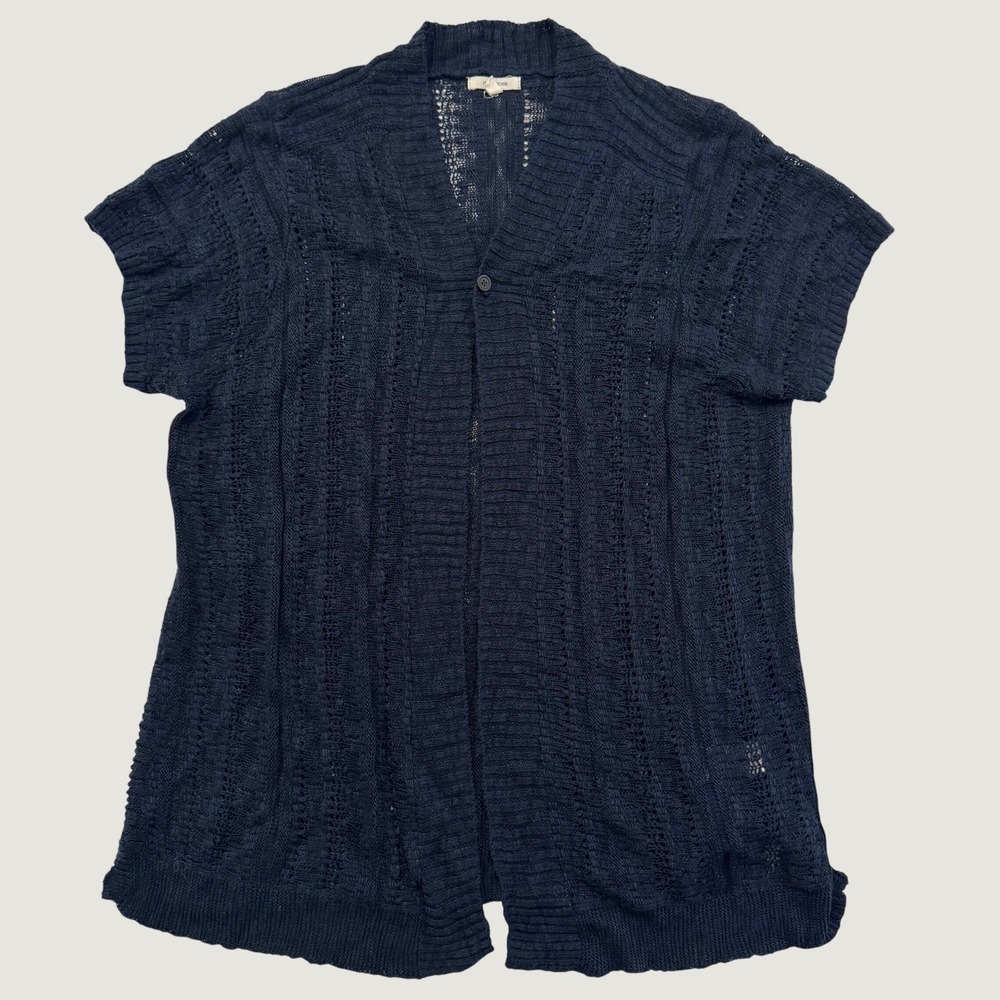 Maurices Navy Blue Open Knit Short Sleeve Button Cardigan Sweater Plus Size 2